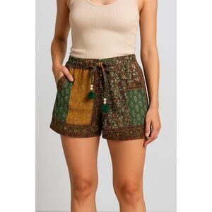 Unique - Junglee Billee Boho Patchwork Tassel Tie Shorts Women’s Size S/M NWT